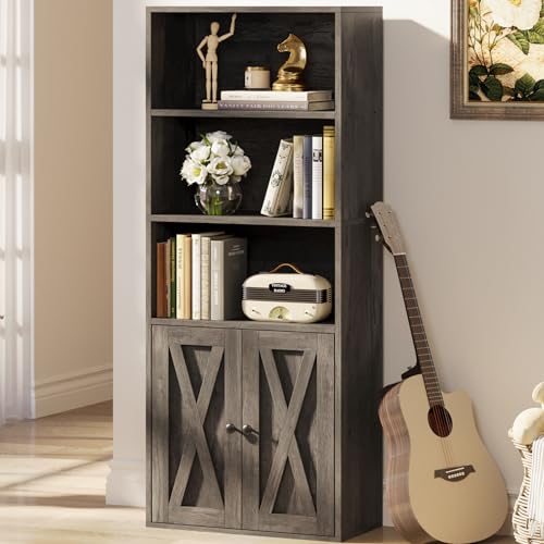 IRONCK Industrial Bookshelves and Bookcases with Doors and Shelves - color: Charcoal Grey