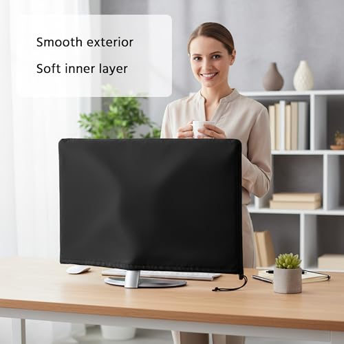 Monitor Dust Cover Heavy Duty Anti-tear Full Body Protective Case Universal for 38-40" Computer LED LCD Screen Wih Adjustable Bottom Tight Rope Black -39Wx18Hx3.5D in - size: 38"-40" in