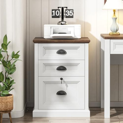 Halitaa Vertical File Cabinet, Filing Cabinet with 3 File Drawers & Lock, Farmhouse Small File Cabinet Fits Letter/A4 Size, Wooden Printer Stand, Home Office Cabinet, White - color: White, size: 3 Drawers