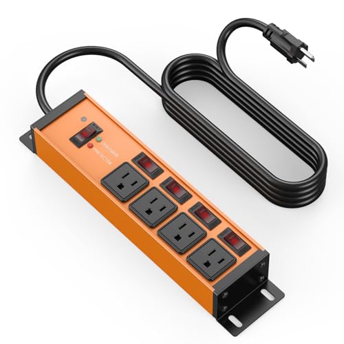 CCCEI Magnetic Heavy Duty Surge Protector, 12 Gauge, Orange, 6FT, 1 | Individual Switches, Outdoor Extension Cord with Multiple Outlets, Wall Mount Plug Extender, Grounding, Garage Power Strip. - color: Orange, size: 6ft