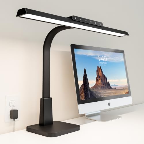 Desk Lamp with Stable Base, 1600LM Computer Desk Light with Timer Function - color: Black, size: 20.67in Head