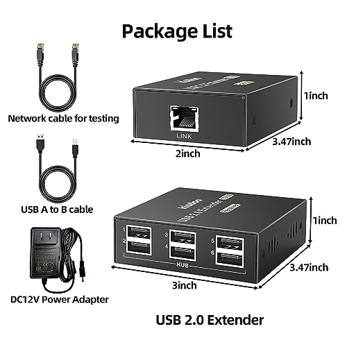 USB Extender Over Ethernet 200ft USB2.0 HUB 6ports RJ45 Cat5e/6 up to 480Mbps Plug & Play for USB Camera、touchscreens、Scanner Storage Hard Drive PC Windows,MacOS,Android