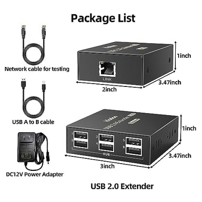 USB Extender Over Ethernet 200ft USB2.0 HUB 6ports RJ45 Cat5e/6 up to 480Mbps Plug & Play for USB Camera、touchscreens、Scanner Storage Hard Drive PC Windows,MacOS,Android