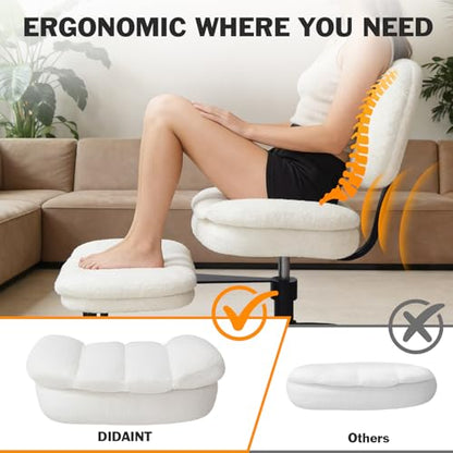 Criss Cross Chair with Footrest, 360° Swivel Faux Shearling Office Chair, Extra Wide Seat with Sofa-Like Comfort, Ergonomic Cross Legged Desk Chair for Cozy Reading, Meditation - color: Wool
