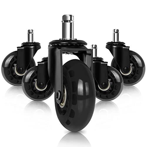 Hirate 2.5 inch Office Chair Caster Durable PU Wheel Replacement Set of 5 | Universal Stem 11mm (7/16"x7/8"), Smooth Rolling for Computer Home Desk Chairs, Mute Roller Safe for Hardwood Carpet Floor - color: Black, size: 2.5 inch