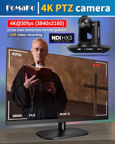 FoMaKo 4K 30X PTZ Camera HDMI with NDI and AI Auto-Tracking SDI PTZ Camera,for Church Worship Education Conference Events,NDI 6 & NDI HX3 Certified(K30NSx2+KC608 Pro) BK30NS2 - color: Matte Black