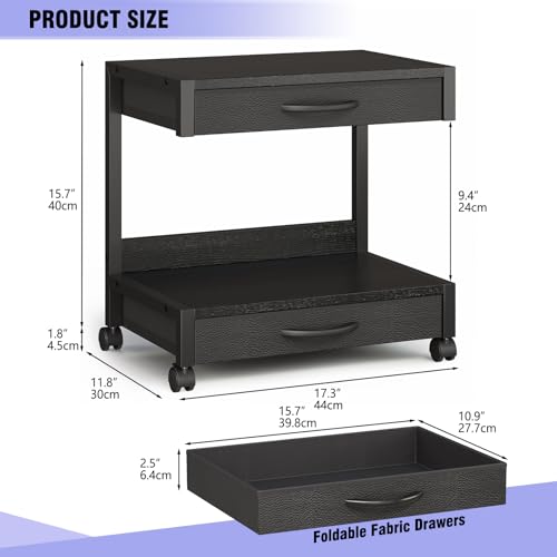 VENNQD 2-Tier Desktop Printer Stand with 2 Fabric Drawers, Prtiner Table with Storage Shelf, Desk Organizer for Home Office,3D Printer,Fax Machine,Scanner (Black, 2 Tier) - color: Black