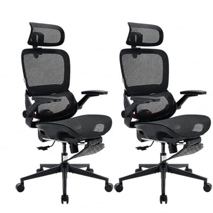 SIHOO B100 PRO Ergonomic Office Chair with Footrest, Mesh Office Chair with Adaptive Lumbar Support, Computer Chair with Wide Headrest, Desk Chair with 360° Rotatable Flip-Up Armrests, Jet Black - color: Ink Black, size: Pack of 2