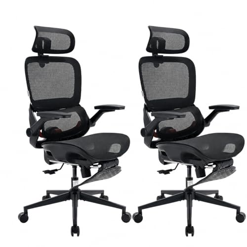 SIHOO B100 PRO Ergonomic Office Chair with Footrest, Mesh Office Chair with Adaptive Lumbar Support, Computer Chair with Wide Headrest, Desk Chair with 360° Rotatable Flip-Up Armrests, Jet Black - color: Ink Black, size: Pack of 2