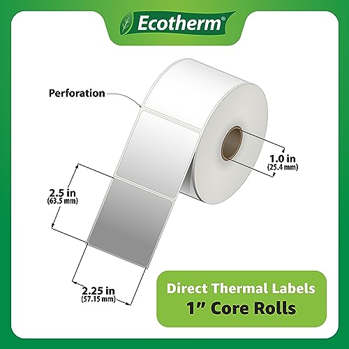 2.25" x 2.5" Thermal Labels | 4 Rolls | 2400 Labels | fits Zebra, Munbyn, Rollo, Godex, Arkscan, iDPRT, Offnova Thermal Label Printers and More | Blank White Adhesive Stickers by Ecotherm - size: 2.25 x 2.5 - 2400 Labels