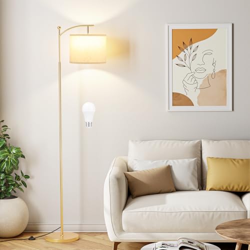 Ambimall 60" Floor Lamp with 3 Color Temperatures, Adjustable Beige Shade, Gold Pole - Tall Lamp for Living Room, Bedroom, Office, Classroom, Dorm - 9W Bulb Included - color: Beige & Gold, size: 60 inches