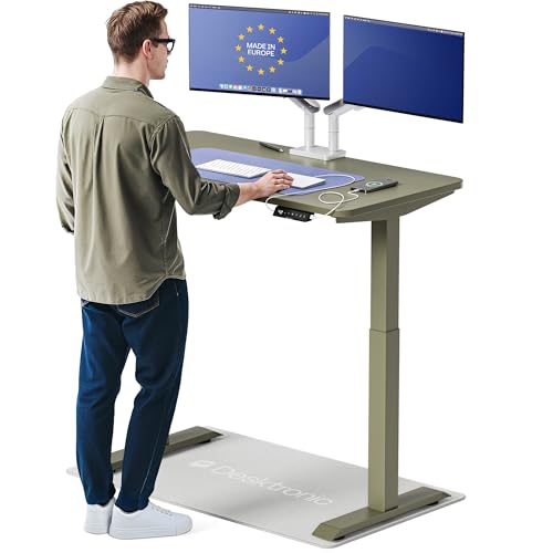 Desktronic HomeOne Standing Desk 48x24 — Ergonomic Sit Stand Home Office Desk, Made in Europe, Electric Dual Motor Height Adjustable, USB & USB-C Charging, Wobble-Free, Touchscreen, 3 Memory Presets - color: Green, size: 48 x 24 in