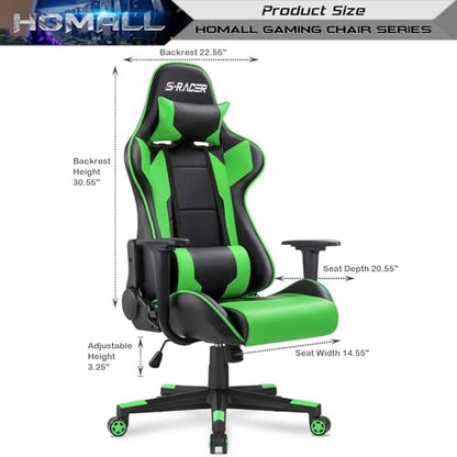 Homall Gaming Chair, Office Chair High Back Computer Chair Leather Desk Chair Racing Executive Ergonomic Adjustable Swivel Task Chair with Headrest and Lumbar Support (Green) - color: Green