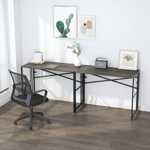 Lutown-Teen 40 inch Folding Desk No Assembly Required, Black Oak - color: Black Oak, size: 40 Inch