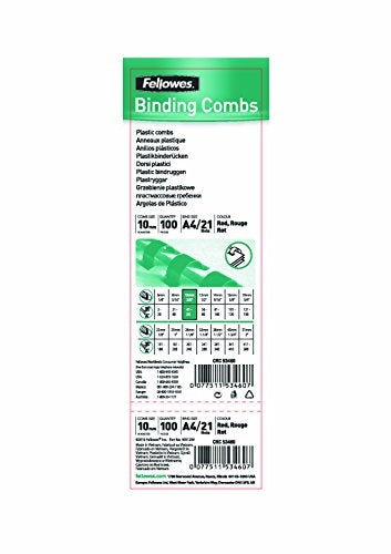 Fellowes Plastic Binding Combs, 10mm A4, 41-45 Sheet Capacity, 21 Rings, Black, Pack of 100 - Compatible with Comb Binding Machines - color: Black, size: 10 mm