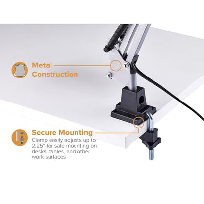 Bostitch Office VLF100-SLV Swing Arm Desk Lamp with Clamp Mount, 36" Reach with Multi-Joint Adjustment, Includes Replaceable LED Bulb (VLF), Silver - size: Clamp 36" Reach, style: Clamp, Silver
