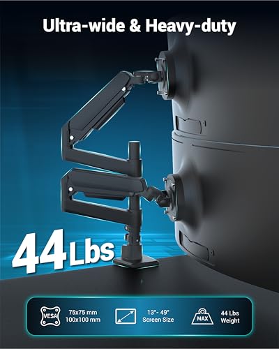 Ergounion Dual Monitor Arm for 13-49 Inch Ultrawide Screens, Heavy Duty Monitor Mount for 2 Monitors up to 44lbs, Full Motion Vertical Stacked Dual Monitor Arm Desk Mount, 75/100mm VESA Mount, Black - color: Black, size: Dual