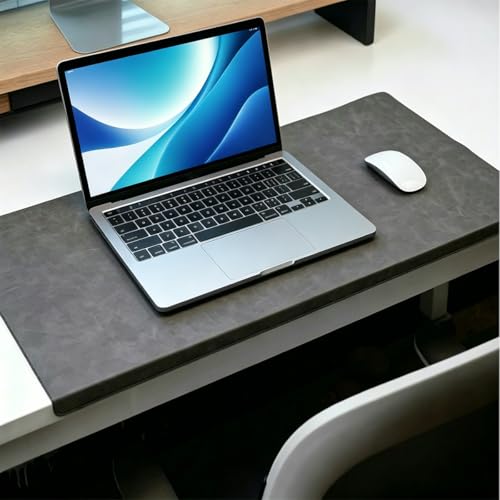 Leather Edge-Locked Desk Pad with Edge Protector, Non-Slip Large Office Computer Mouse Mat, Waterproof Desk Blotter Table Protective Pad for Writing Work (Dark Grey,31.5"x15.7") - color: Dark Grey, size: 31.5"x15.7"