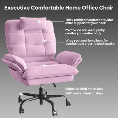 Bestier Criss Cross Chair with Flip-Up Armrests and Headrest, Pink Velvet | 135° Reclining Swivel Executive Chair with Side Pockets, Big and Tall Computer Desk Chair for Home Office Bedroom - color: Pink Velvet, size: High Back