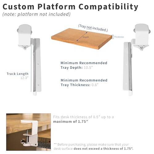 VIVO Clamp and 12 inch Rail Set for DIY Custom Wooden Keyboard Trays (Tray Not Included), Under Desk Pull Out Slider Track with Extra Sturdy C-clamp Mount System, White, MOUNT-RAIL02W - color: White