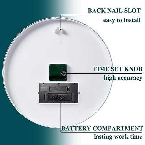 Wall Clock, 14" Large Dial Non-Ticking Silent Battery Operated Analog with LCD Display for Perpetual Calendar and F° Temperature, Ideal Modern Home, Bedroom, Kitchen, Office Decor(Green) | Perpetual calendar, Fahrenheit temperature, easy-to-read analog di