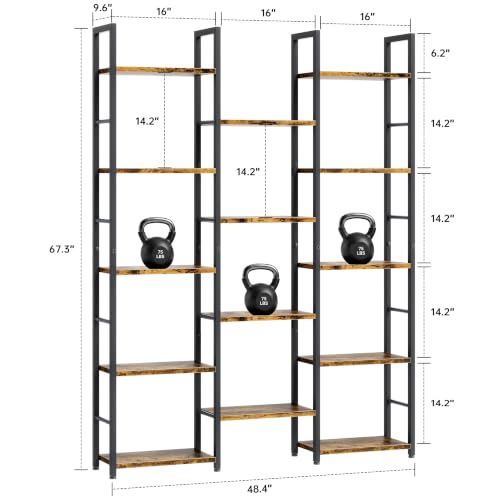 Shintenchi Large 5 Tier Bookshelf,Triple Bookcase, Tall Open Shelves - size: 5 Tier