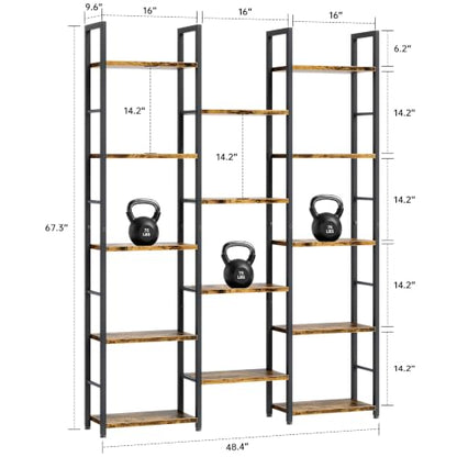 Shintenchi Large 5 Tier Bookshelf,Triple Bookcase, Tall Open Shelves - size: 5 Tier