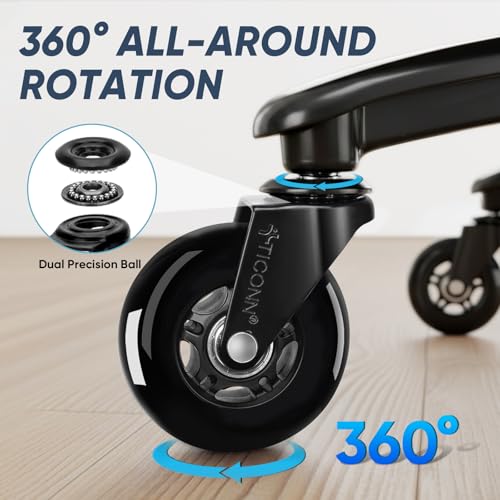 TICONN Office Chair Caster Wheels Set of 5 for Tile, Hardwood Floors and Carpets, Universal Fit for Most Chairs (Black) - style: Black