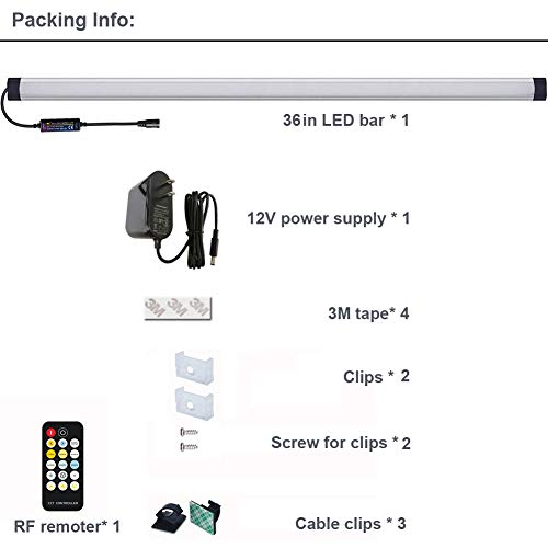 Dimmable Under Cabinet Lighting, Color Temperature Changing LED Light Bar, Daylight to Warm White Lights, Remote Control Lamp for Desk, Counter, Closet, Room, Shelf (36 Inch) - size: 36 Inch