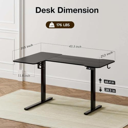 Acrolix L Shaped Electric Standing Desk, 43x31.5 Inch Reversible, Black - color: Black, size: 43
