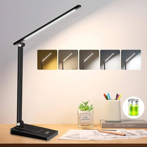Rechargeable LED Desk Lamp, 800LM 2600mAh Reading Table Lamp - color: Black