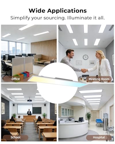 1x4 LED Flat Panel Light 2Pack 5CCT Selectable, 0-10V Dimmable | 5000LM, 3000K/3500K/4000K/5000K/6300K Adjustable, 20W/25W/30W/35W/40W Selectable, Recessed Drop Ceiling Lighting for Office - size: 1 Feet by 4 Feet