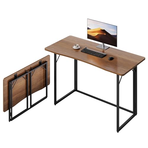 JOYMOOP 47.2" Folding Desk - Brown, No Assembly Large Size Foldable Desk for Home, Office, Wooden Top Folding Computer Desk for Working, Writing, Studying - color: Brown, size: 47.2" Width