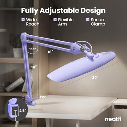 Neatfi LED Desk Lamp, 2200 Lumens, 24W, 20-Inch Wide Head (Lavender) - color: Lavender, size: Non-CCT with Clamp