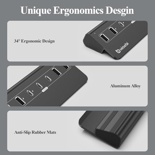 USB-C Hub,10Gbps USB Splitter with 4*USB-A and 3*USB-C Ports(Black) - color: Black