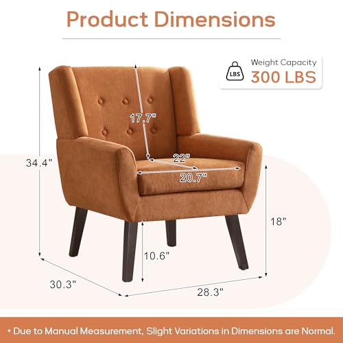 HUIMO Living Room Chairs Set of 2,Upholstered Button Linen Accent Chair | Mid Century Fabric Modern Armchair,Comfy Arm Club Sofa Chairs for Living Room Reading Bedroom,Waiting Room Orange 2PCS - color: Orange