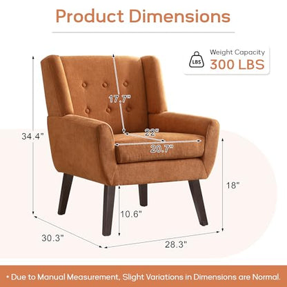 HUIMO Living Room Chairs Set of 2,Upholstered Button Linen Accent Chair | Mid Century Fabric Modern Armchair,Comfy Arm Club Sofa Chairs for Living Room Reading Bedroom,Waiting Room Orange 2PCS - color: Orange