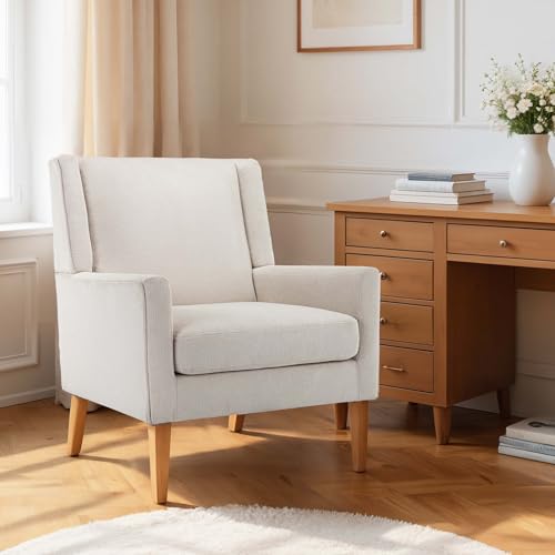 Living Room Chair, Wingback Mid-Century Accent Chair – Comfy Single Sofa with Solid Wood Legs & Velvet-Like Fabric, Oversized Armchair for Living Room/Bedroom/Reading Nook&Lounge