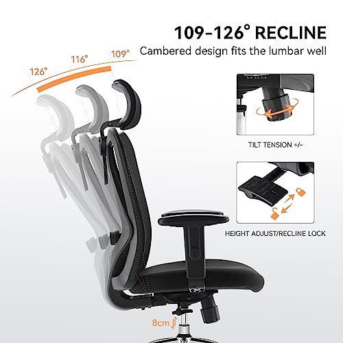 SIHOO M18 Ergonomic Office Chair, Upgraded Wheels, Mesh Back Desk Chair - color: Light Black, size: Pack of 1