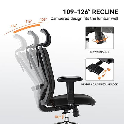 SIHOO M18 Ergonomic Office Chair, Upgraded Wheels, Mesh Back Desk Chair - color: Light Black, size: Pack of 1