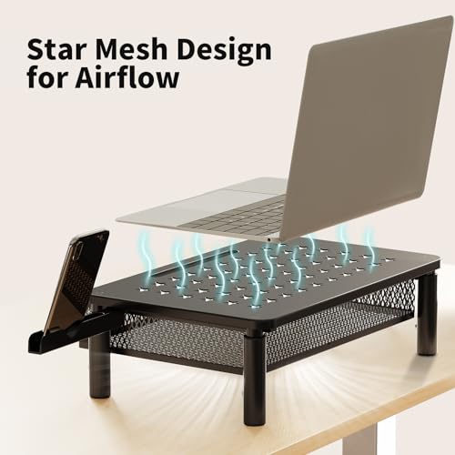 Zimilar 2 Pack Monitor Stand Riser with Metal Drawer, 3 Height Adjustable | Monitor Riser with Phone Holder for Printer, Laptop, Premium Metal Computer Monitor Stand with Storage for 2 Monitors