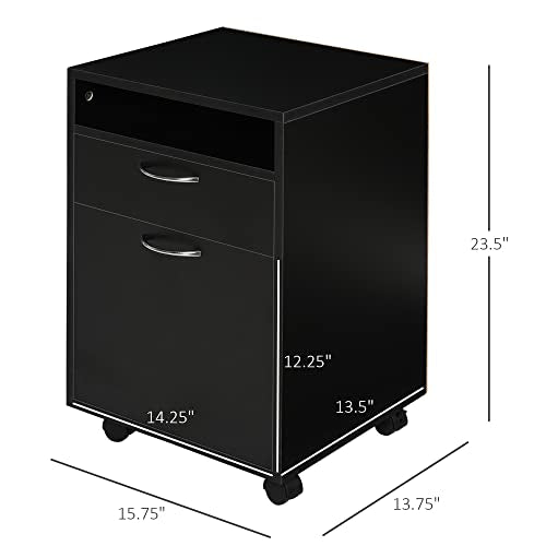 HOMCOM Mobile Storage Cabinet Organizer, Bathroom Drawer Cabinet, Black | Printer Stand, Castors - color: Black