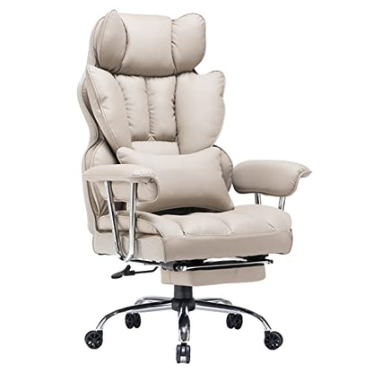 Efomao Big and Tall Office Chair 400lbs PU Leather Executive Office Chair with Lumbar Support & Leg Rest, Heavy-Duty Computer Chair for Home Office, Grey - color: Grey