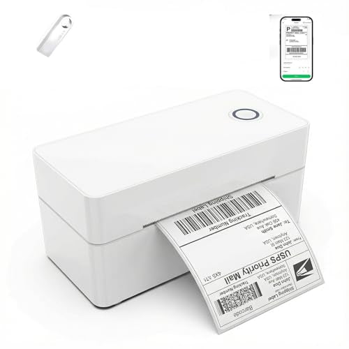 Bluetooth Thermal Shipping Label Printer,4X6 inch Wireless Barcode Printer, high Printing Speed,Compatible with iOS Android Mobile Phone,Windows (White)