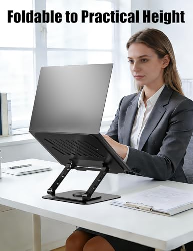 Adjustable Laptop Stand with 360 Rotating Base, Computer Stand for Laptop Ergonimic Foldable Laptop Riser for Desk Compatible with MacBook Pro/Air Notebook up to 16 Inches, Black - color: Black