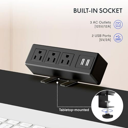 FLEXISPOT EN2 55"x28" Standing Desk with Power Strip Bundle, Black | One-Piece Desktop, Easy-Access Clamp Power Strip Bundle, Organized Cable Management, Modern Home Office Setup - color: Black Frame + Black Top, size: 55x28