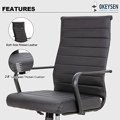 Okeysen Black Office Chair, Ergonomic Leather Modern Office Chair, Executive Ribbed Height Adjustable Swivel Rolling Chair for Home Office. - color: Black With Black Frame