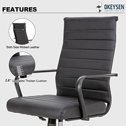 Okeysen Black Office Chair, Ergonomic Leather Modern Office Chair, Executive Ribbed Height Adjustable Swivel Rolling Chair for Home Office. - color: Black With Black Frame
