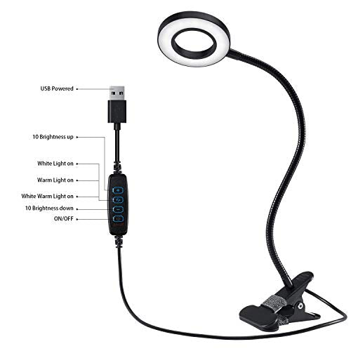 Clip Light Reading Lights 48 LED Clamp-on Desk Lamp with 3 Color Modes and 10 Brightness Dimmable, 360 ° Flexible Gooseneck Book Clamp Light for Video Conference Lighting Headboard