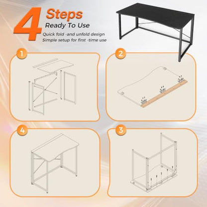 Huuger Folding Desk for Small Spaces, 39.4 Inch Foldable Computer Table - color: Black, size: 18.9"D x 39.4"W